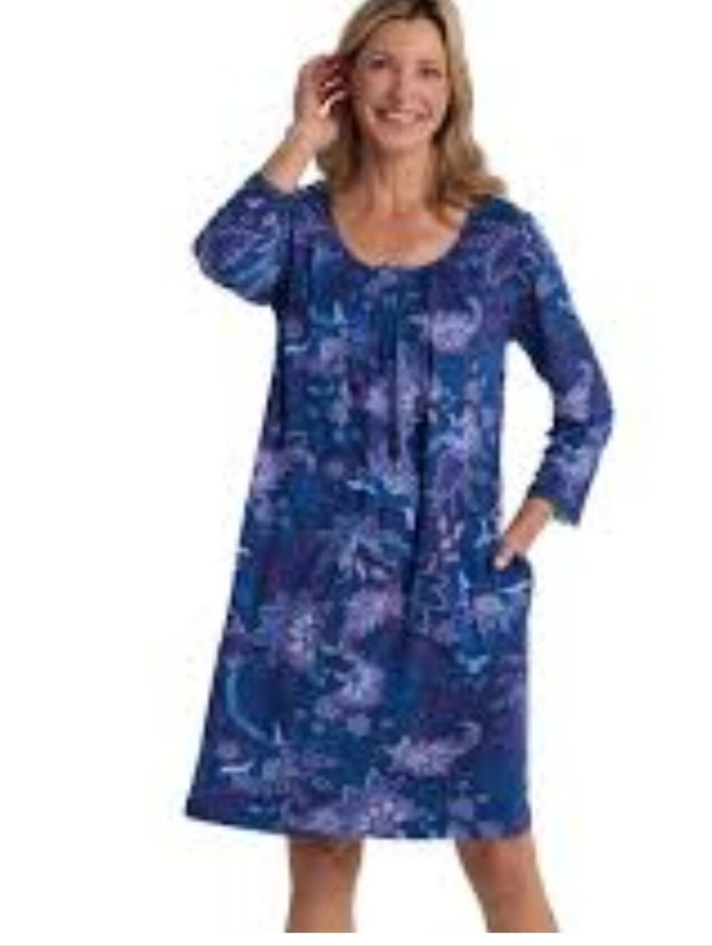 Miss Elaine Floral Midi Night Dress Blue & Purple Small NWT